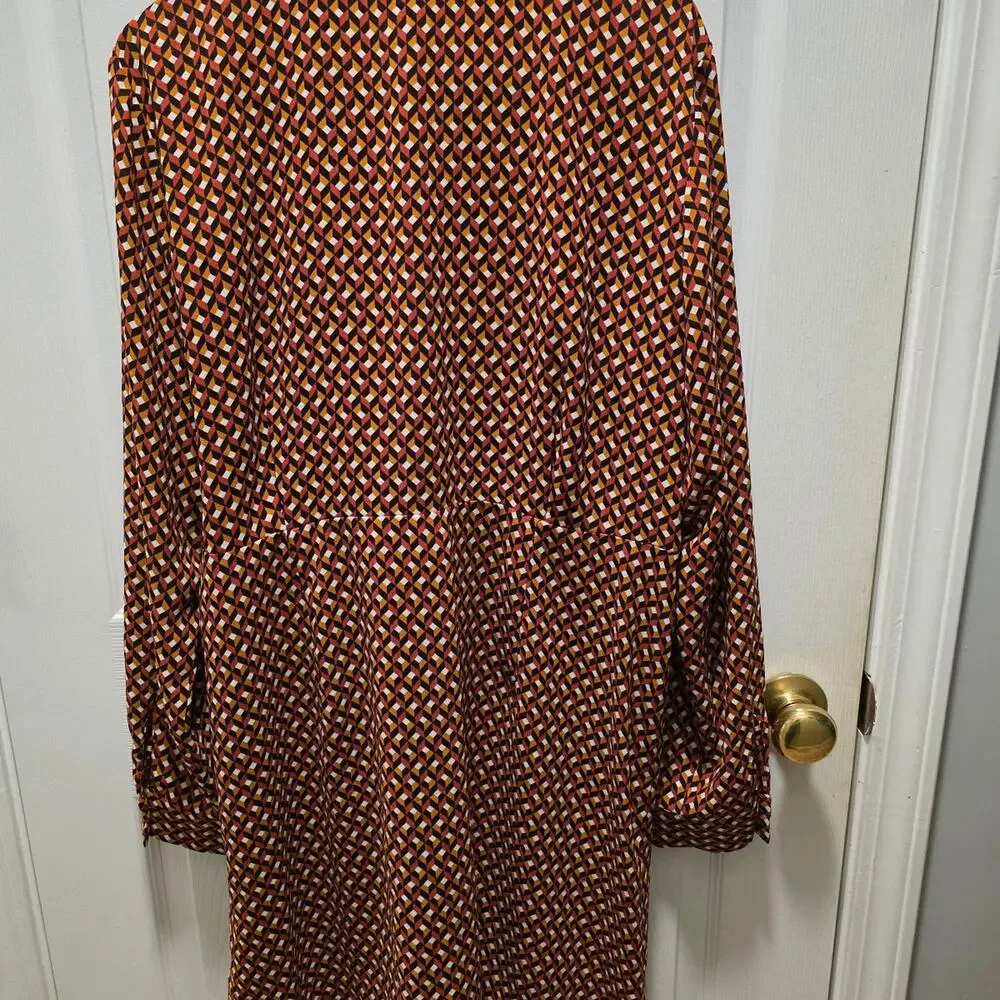 ​MICHAEL Michael Kors Geo Print Faux Wrap Shirt Dress Orange Brown XL